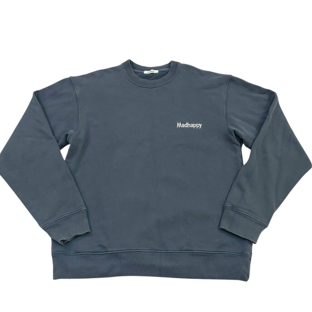 Madhappy Sweatshirt Womens Small Blue Cotton Embroidered Logo Crewneck Pullover - Picture 1 of 11